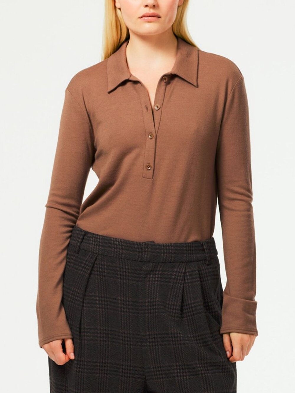 Tibi Sand Dune Wool Jersey Slim Polo Top